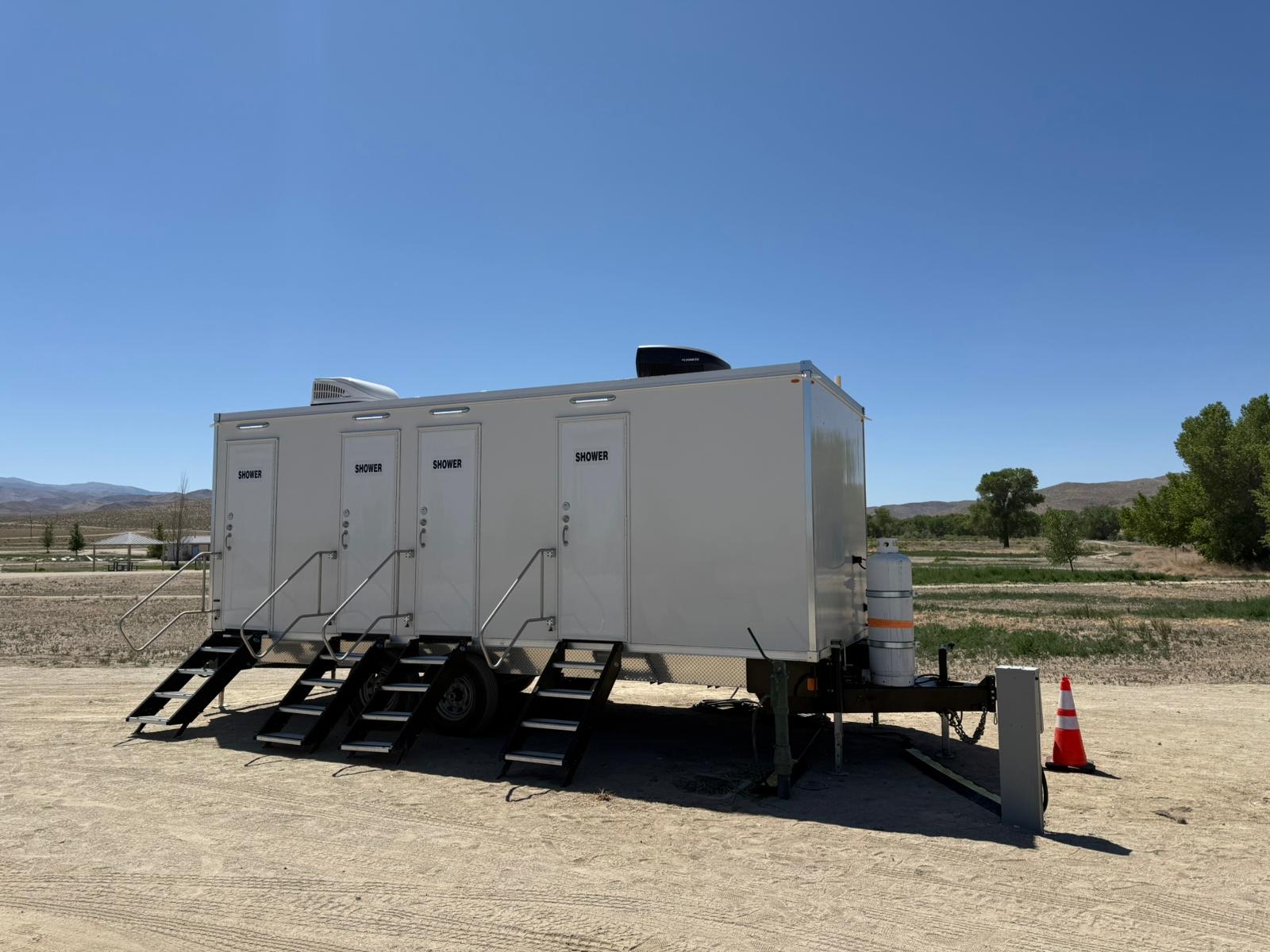 Shower trailer on a desert pad