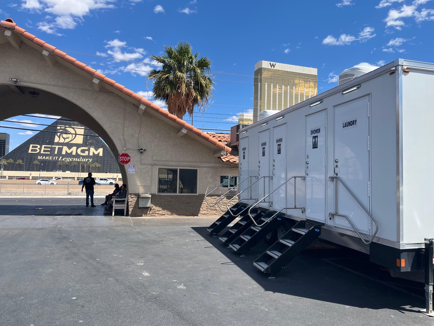 Shower combo trailer staged Strip-adjacent